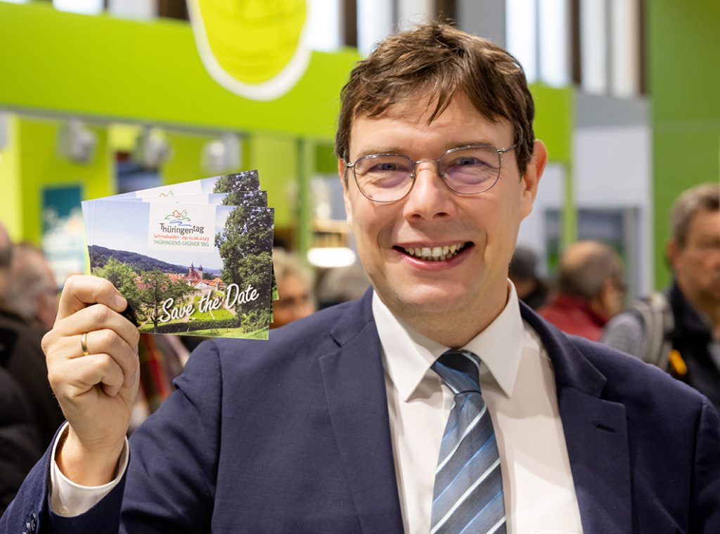 Thomas Kaminski (pl), Bürgermeister Schmalkalden, wirbt für den Thüringentag in seiner Stadt Aussteller repräsentieren Thüringen auf der Verbrauchermesse Grüne Woche in Berlin.